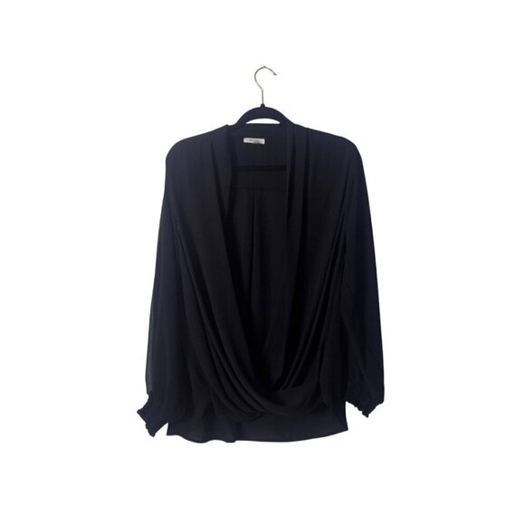 Pleione Tops - Black Pleione Womens Draped Blouse 1X Polyester With Smocked Cuffs